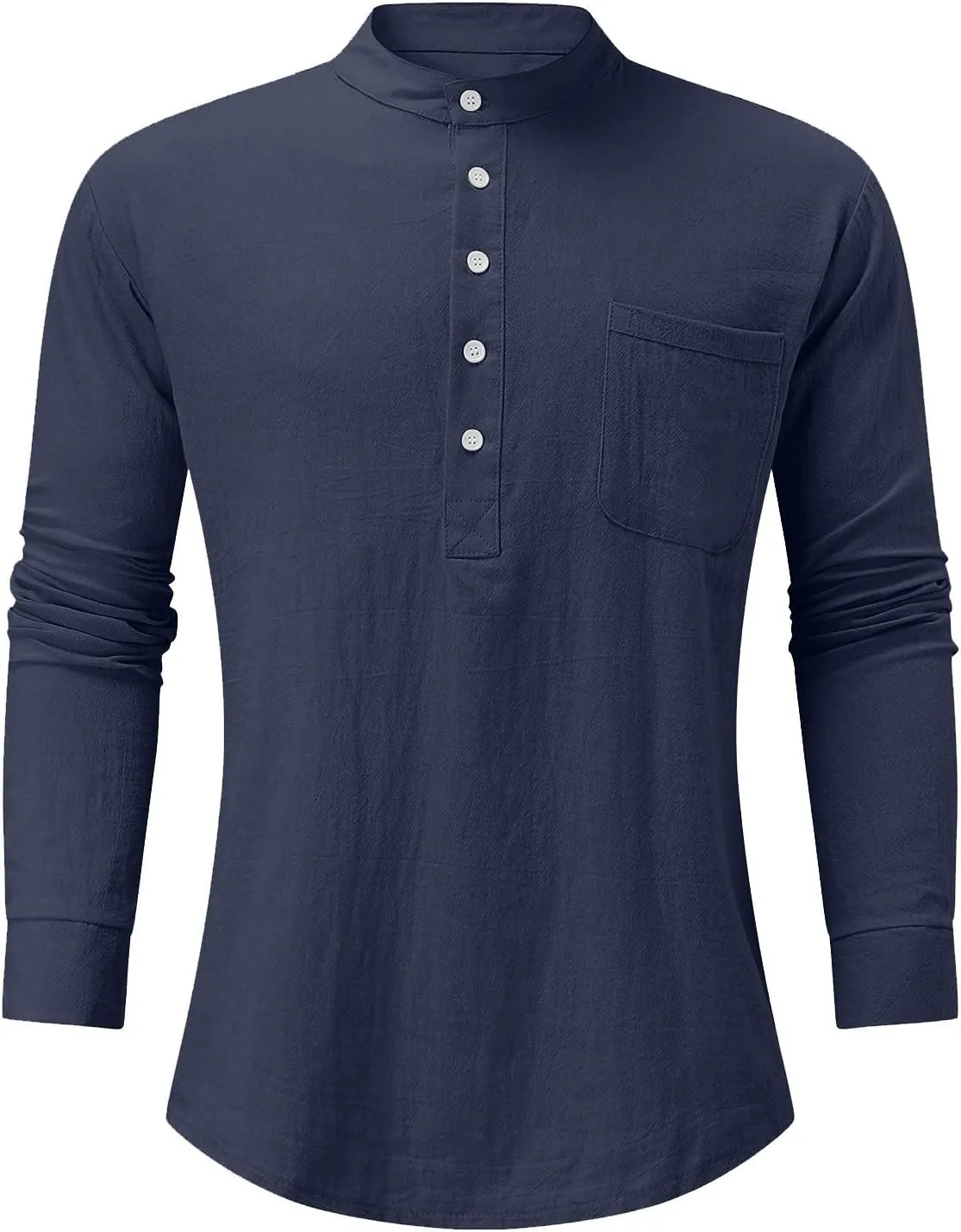 Ymosrh Men's Dress Shirts Cotton Linen Solid Color Long Sleeve Shirts Loose Stand Collar Shirts Mens Sleeved Shirt