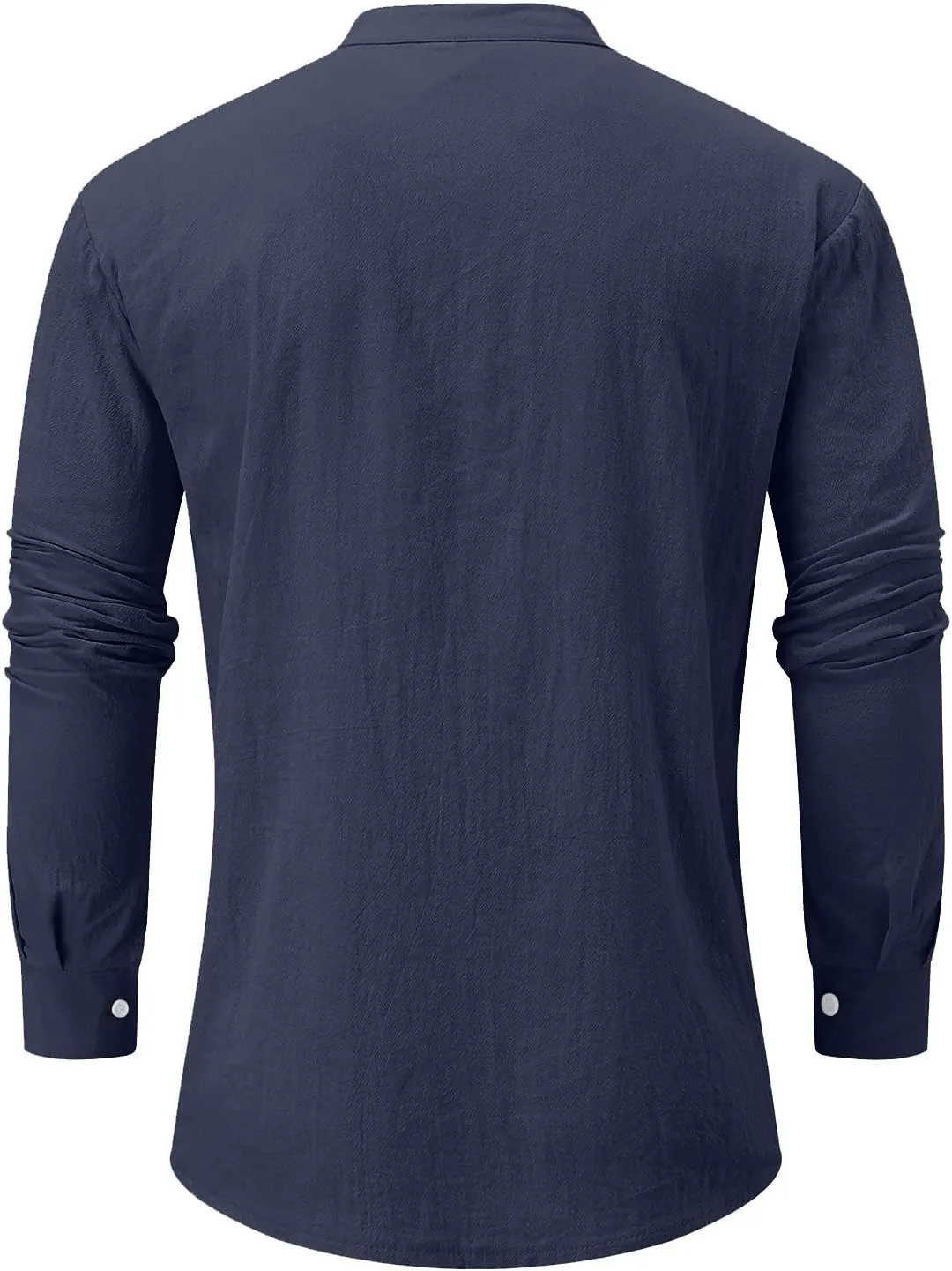 Ymosrh Men's Dress Shirts Cotton Linen Solid Color Long Sleeve Shirts Loose Stand Collar Shirts Mens Sleeved Shirt