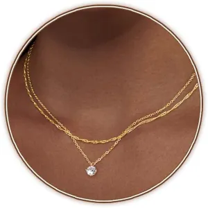 Zeffy Diamond Necklaces for Women, Dainty Gold Necklace 18k Gold Plated Layered Necklaces Simple Gold CZ Diamond Pendant Necklaces for Women Trendy Jewelry Gifts for Girls