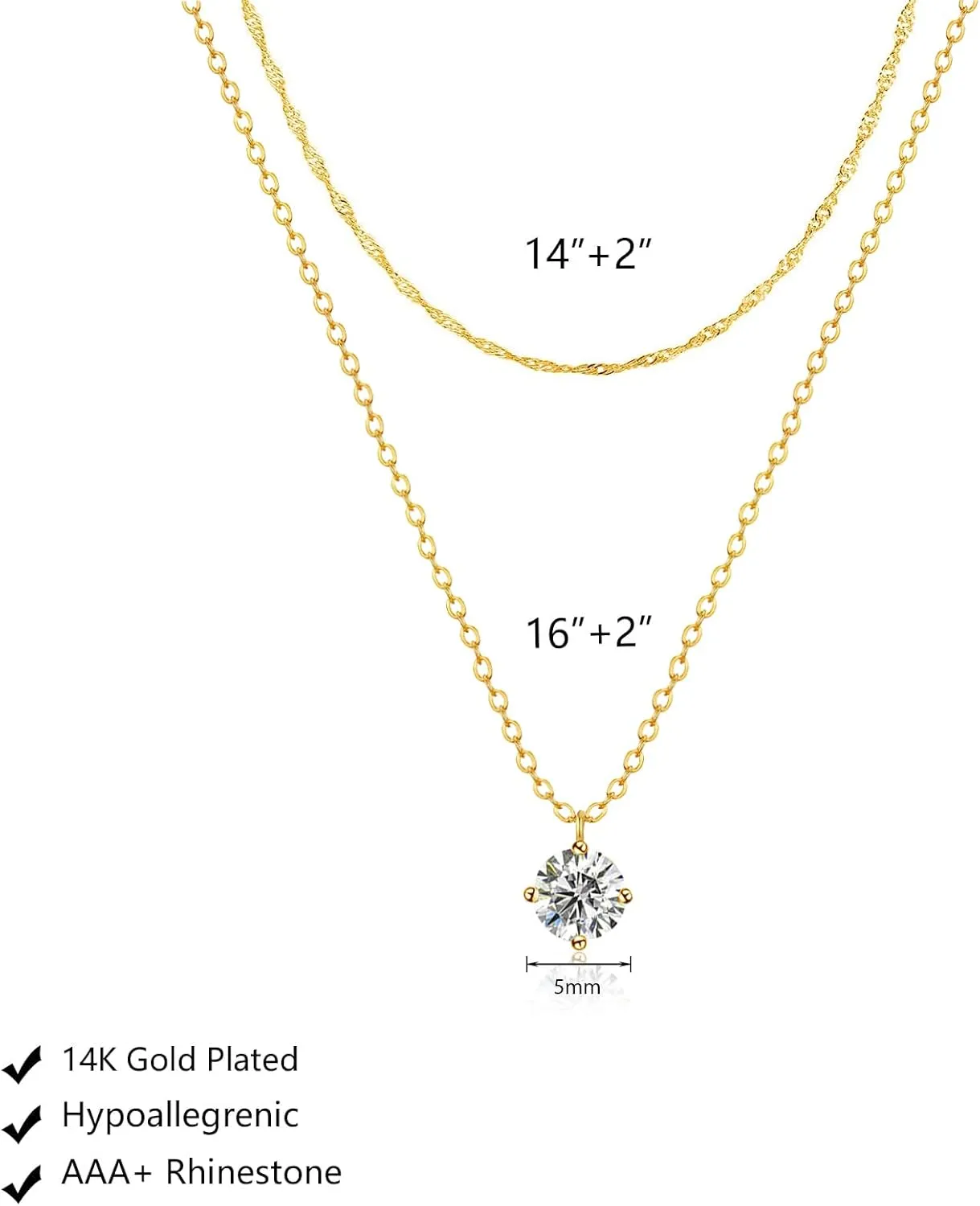 Zeffy Diamond Necklaces for Women, Dainty Gold Necklace 18k Gold Plated Layered Necklaces Simple Gold CZ Diamond Pendant Necklaces for Women Trendy Jewelry Gifts for Girls