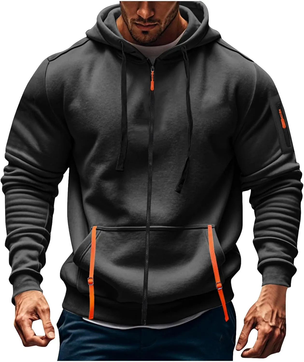 Zip Up Hoodie Men Hooded Tactical Jacket Work Tactical Winter Jackets Lightweight Zipper Jacket with Multi Pockets