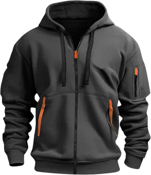 Zip Up Hoodie Men Hooded Tactical Jacket Work Tactical Winter Jackets Lightweight Zipper Jacket with Multi Pockets