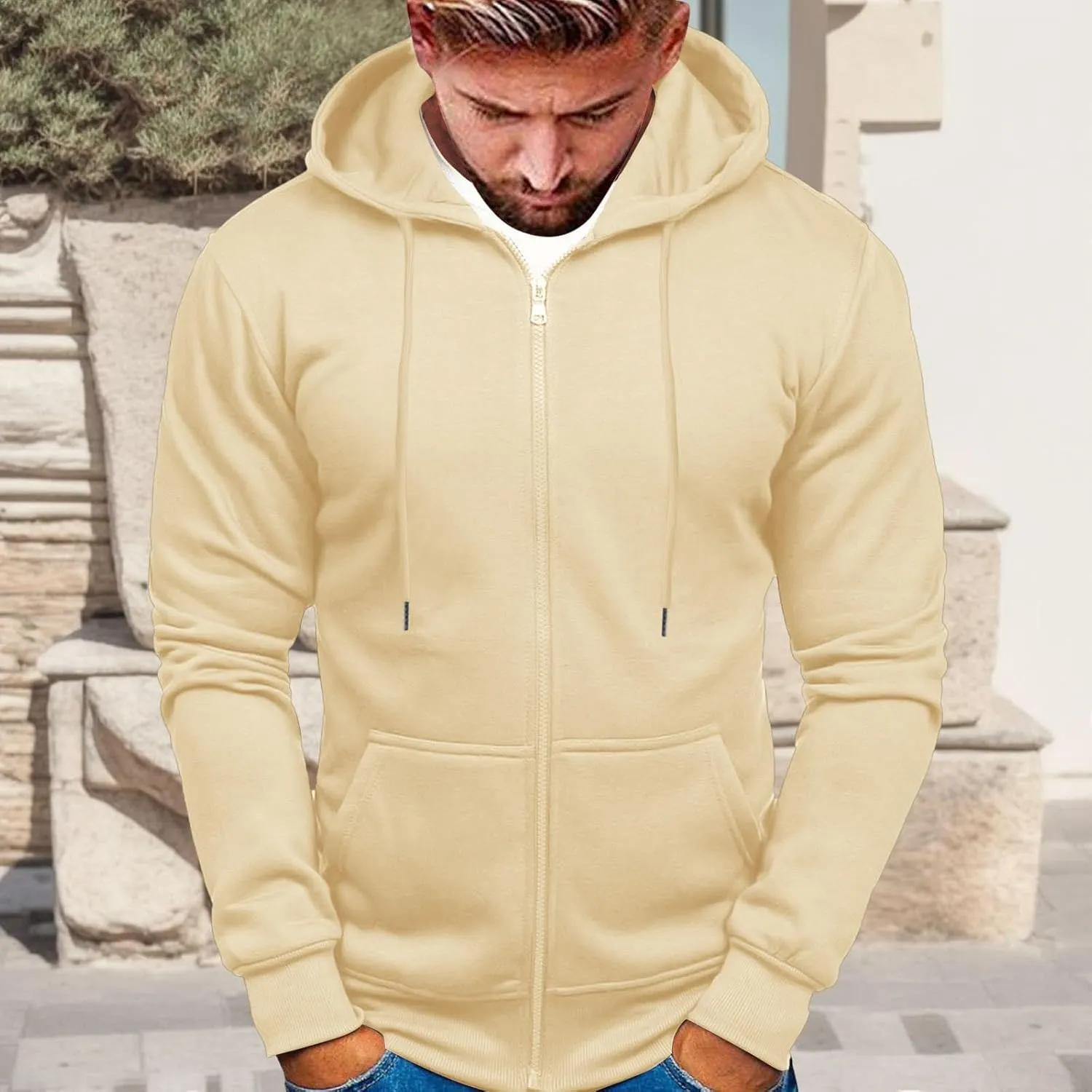 Zip Up Loose Fit Hoodies for Men Full Zipper Oversized Slim Long Sleeve Coat Pullover 2024 Fall Winter Trendy Jacket