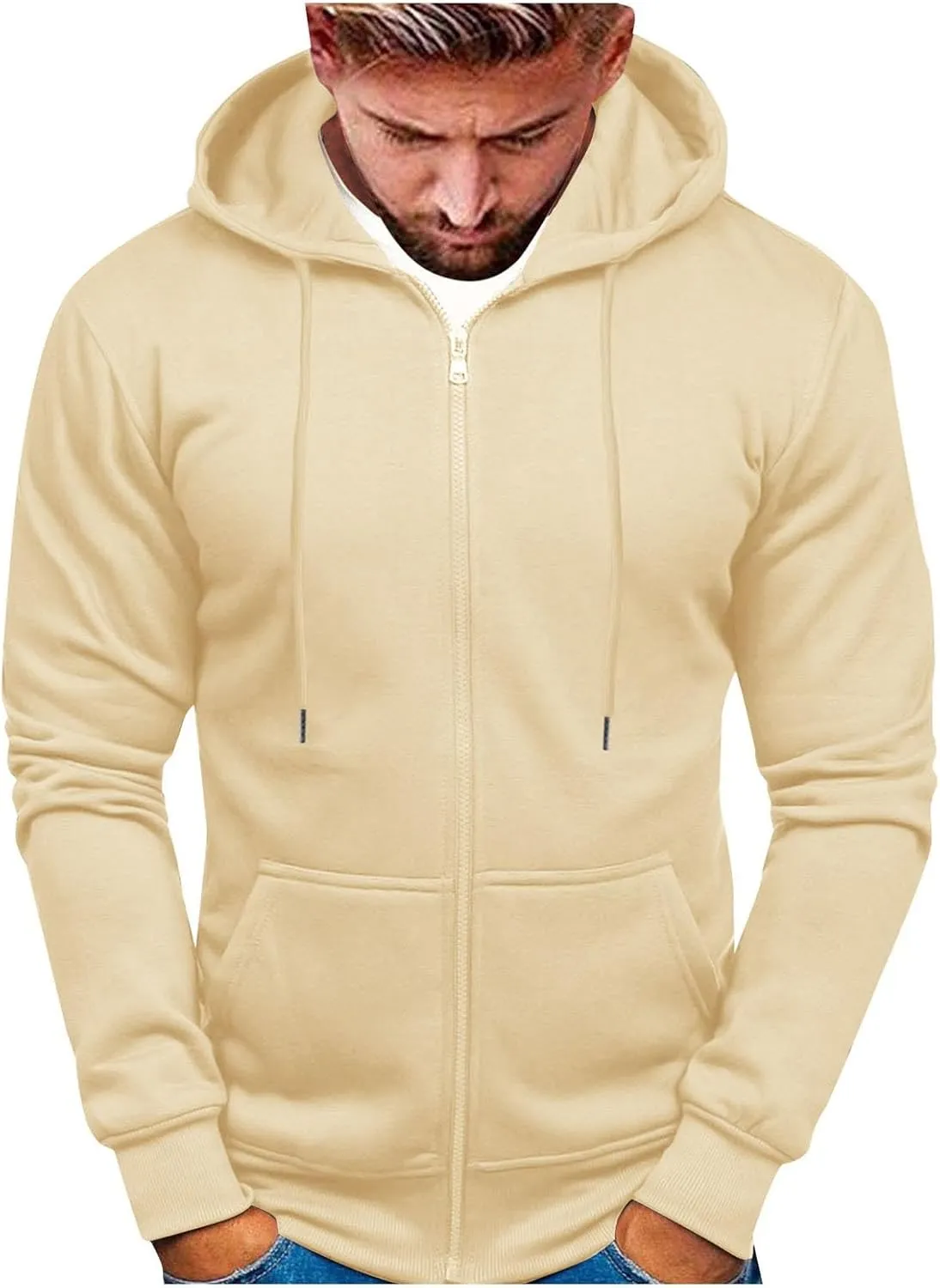 Zip Up Loose Fit Hoodies for Men Full Zipper Oversized Slim Long Sleeve Coat Pullover 2024 Fall Winter Trendy Jacket