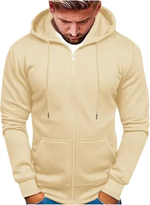 Zip Up Loose Fit Hoodies for Men Full Zipper Oversized Slim Long Sleeve Coat Pullover 2024 Fall Winter Trendy Jacket